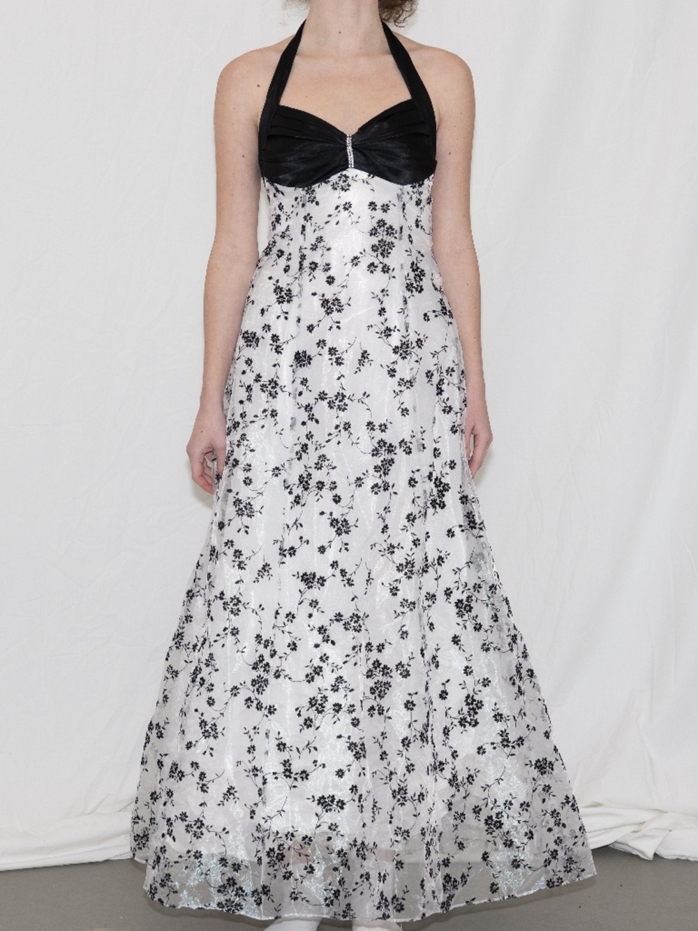 Y2k flower print prom dress halter top size 5 blondie nites rhinestone detail